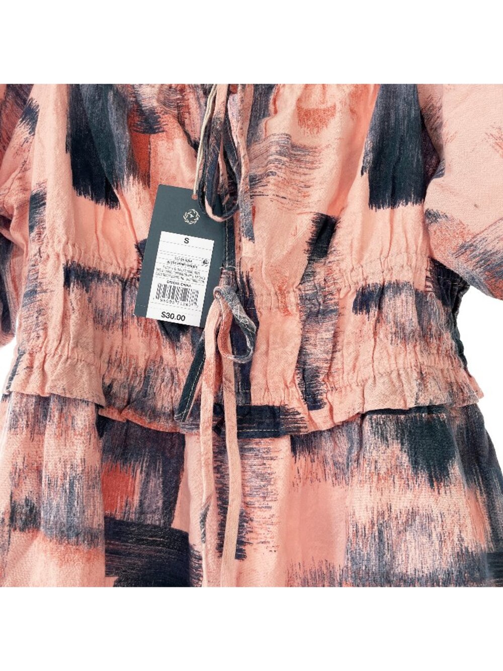Universal Thread Abstract Small Cotton Peach Pink Blue Dress Puff Sleeve Pockets - Picture 6 of 13